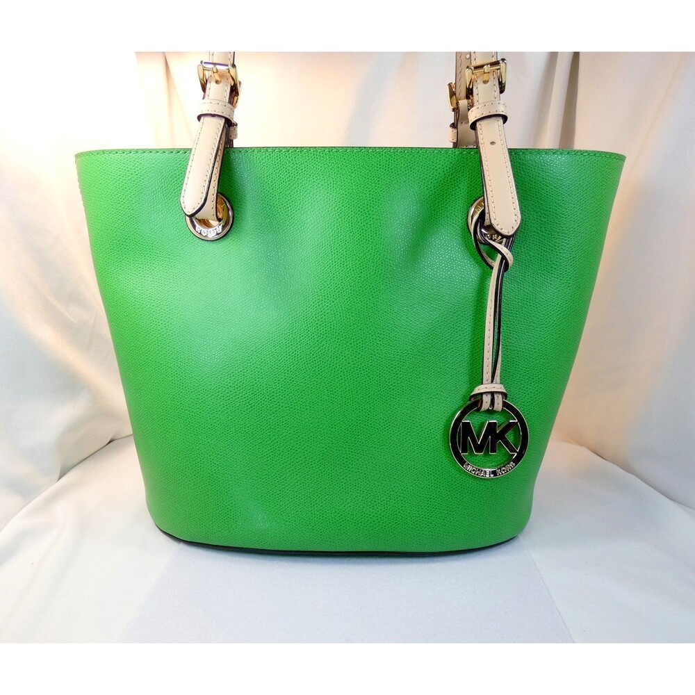 Michael Kors Bright Green Shoulder Tote Bag w/ Gold Medallion Excellent